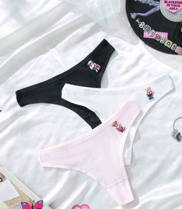 Eraneu 3pcs Casual, Cute, Cartoon Bear Print Comfortable Versatile Women Thong Panties
