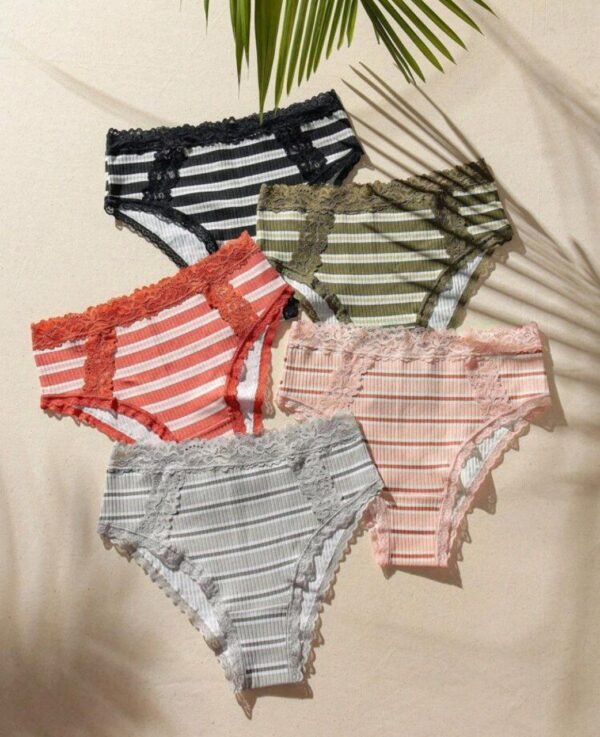 Eraneu 5pack Striped Print Lace Trim Panty