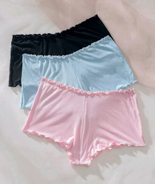 Eraneu 3pcs Scallop Trim Solid Ribbed Knit Brief