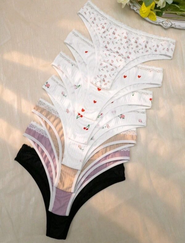 Eraneu 7pack Floral Print Ribbed Knit Panty - Image 2