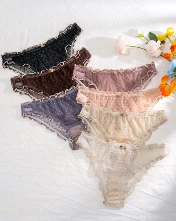 Eraneu 7pcs Women's Mesh Lingerie Panties With Frilled Trim