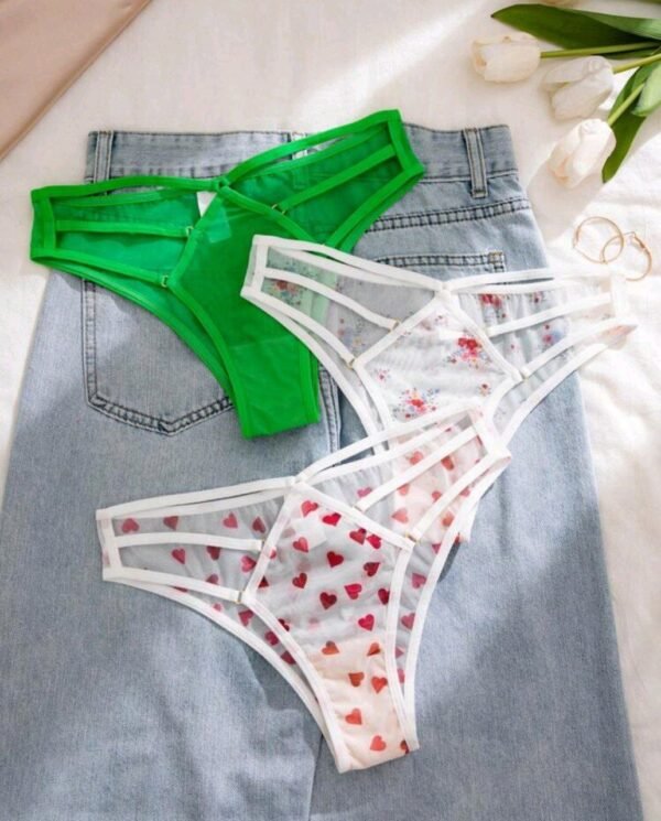 Eraneu Women Sexy Tied Solid Color Heart Printed Triangle (Pack Of 3) String Panties