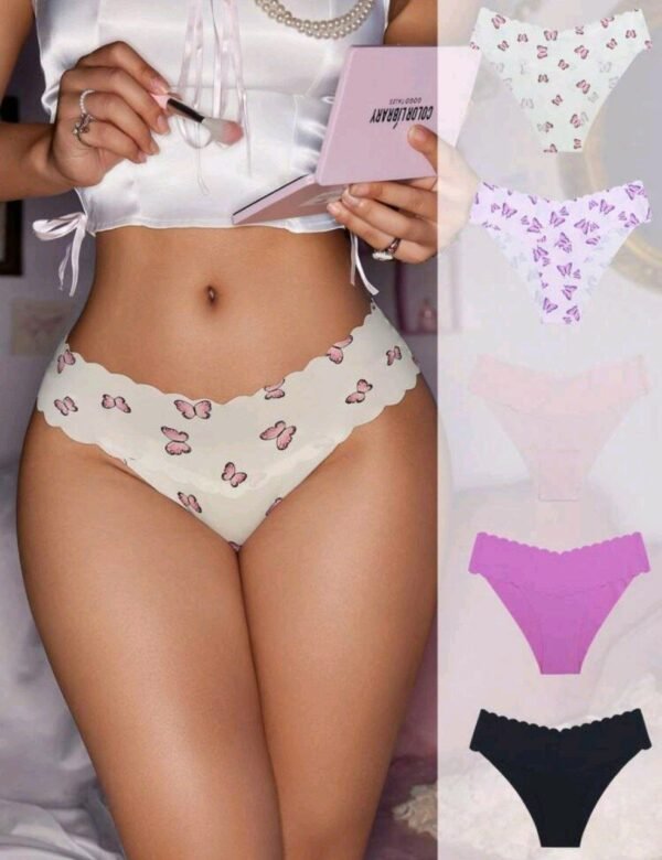 Eraneu 5pack Butterfly Print Scallop Trim No Show Panty Set