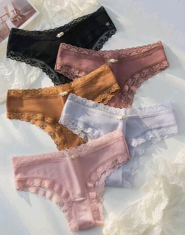 Eraneu 5pack Contrast Lace Bow Front Panty Lingerie