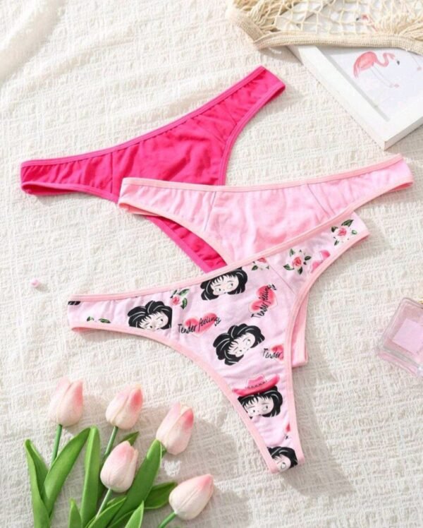 Eraneu 3pcs Women's Funny Print Comfortable Home Wear Sexy Thongs Set