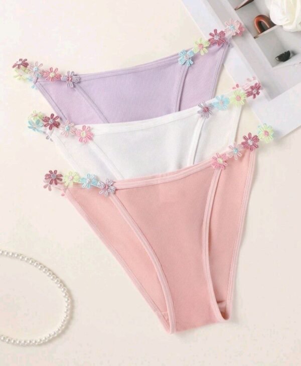 Eraneu 3pcs/Pack Women's Floral Applique Decoration Fashion Panties