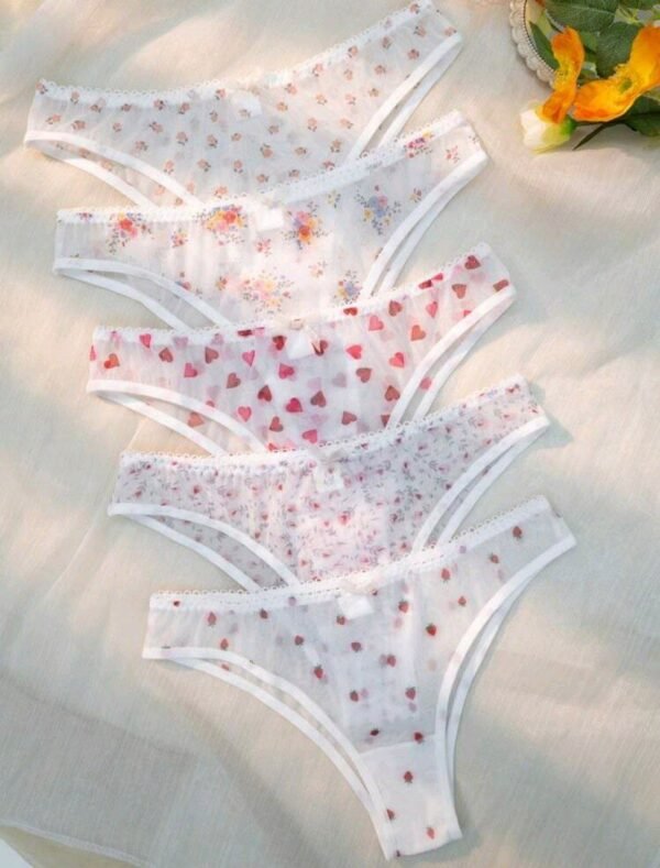 Eraneu 5packs Floral & Heart Print Panties Lingerie