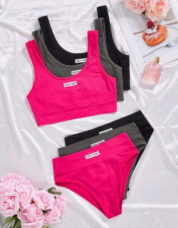 Eraneu 3 Sets Comfortable Letter Wireless Bra & Panty Underwear Set, Seamless Lingerie Suit