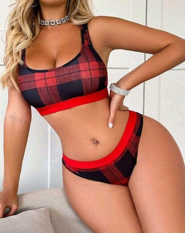 Eraneu 2pcs/Set Christmas Plaid Women Lingerie Set