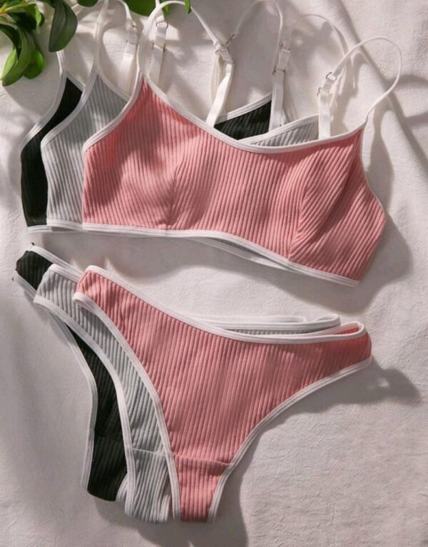 Eraneu 3packs Contrast Binding Bra & Panty Lingerie Set