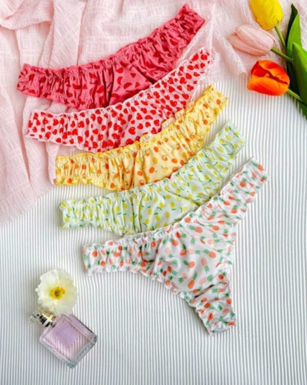 Eraneu 5pcs Fruit Printed Comfortable Sexy Panties With Sweet Ruffled Edges