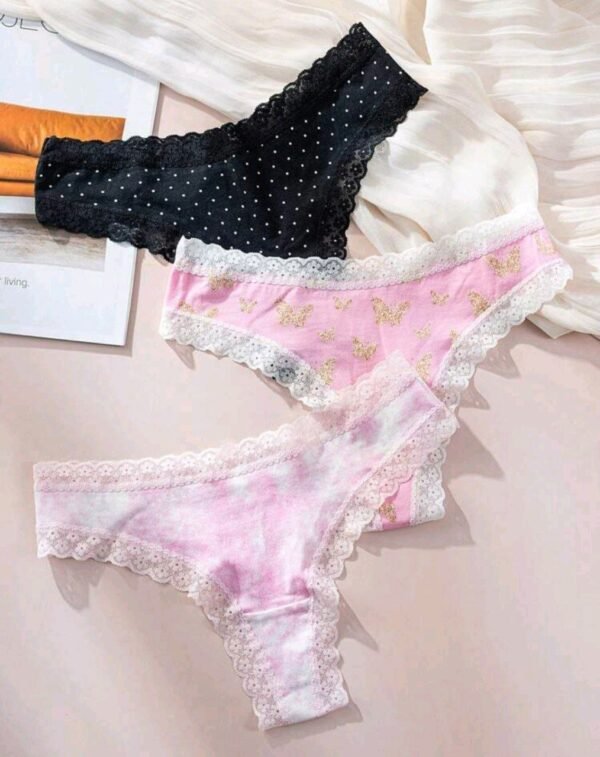 Eraneu 3packs Contrast Lace Sexy Panties Set