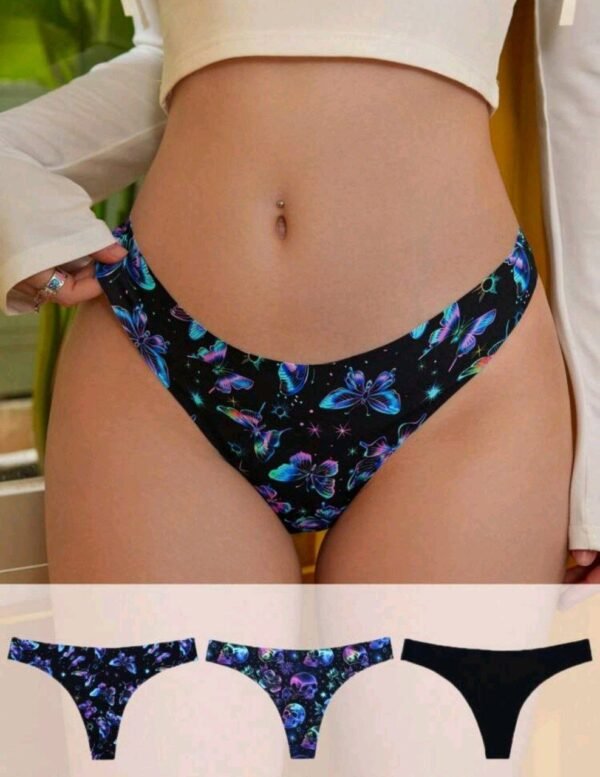 Eraneu 3pcs/Set Women Exotic-Goth Style Seamless Breathable Multicolor Print Thong Panties