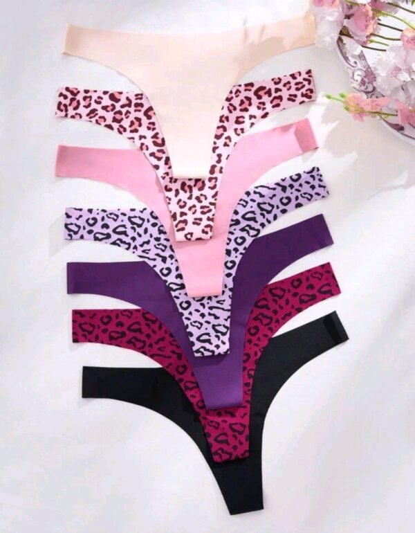 Eraneu 7pcs Set Casual Comfy Seamless & Leopard Print Low Rise Thongs For Women