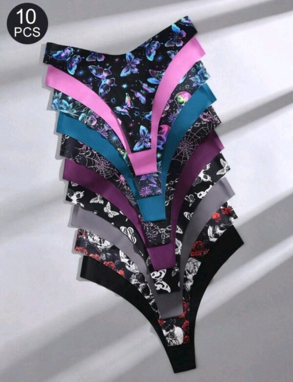 Eraneu 10 Seamless Low Waist Invisible Butterfly Pattern Printed Punk Style Women's Nylon Triangle Pants