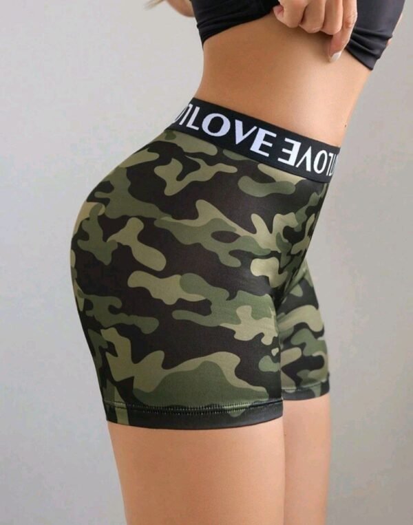 Eraneu Women's High Waist Sports Camouflage Print Contrast Color Letter Webbing Stitching Boyshorts - Image 2