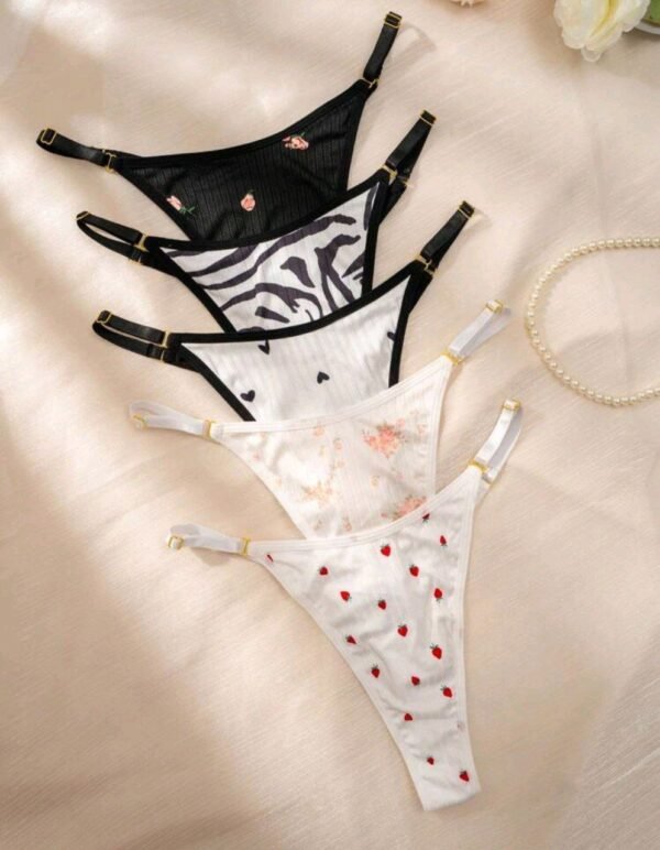 Eraneu 5packs Strawberry Heart Print Sexy Thongs