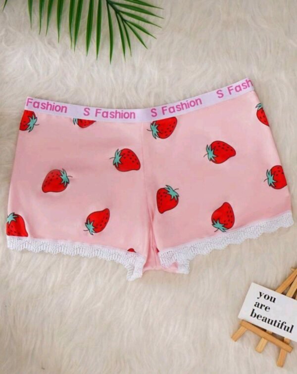 Eraneu 1pc Strawberry Printed Lace Trimmed Boyshort Underwear