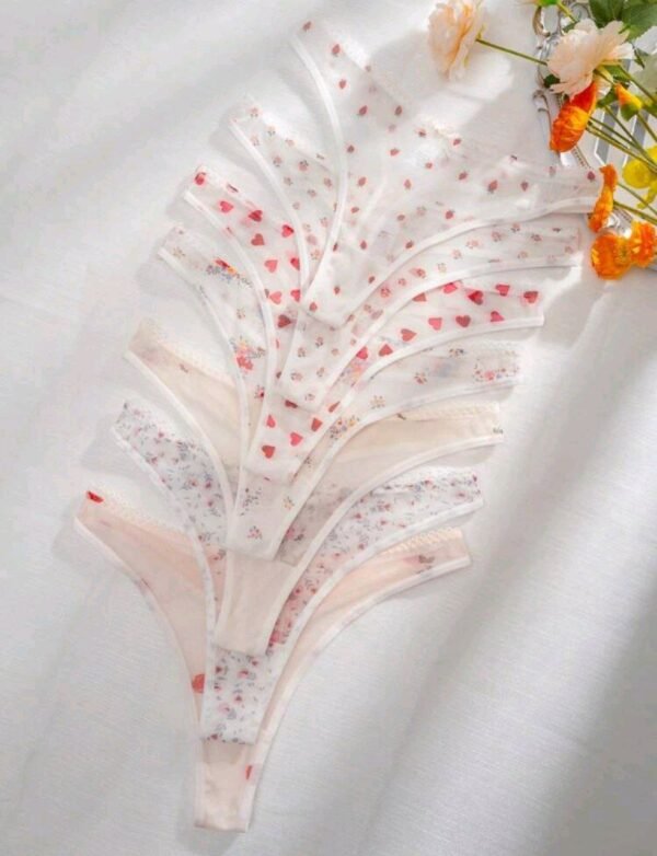 Eraneu 7packs Floral Print Mesh Sexy Thongs