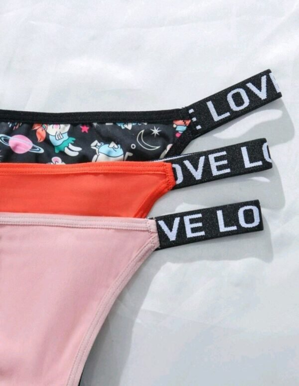 Eraneu 3pcs/Pack Women's Funny Print Cartoon Love Letter Graphic Thong Panties - Image 2