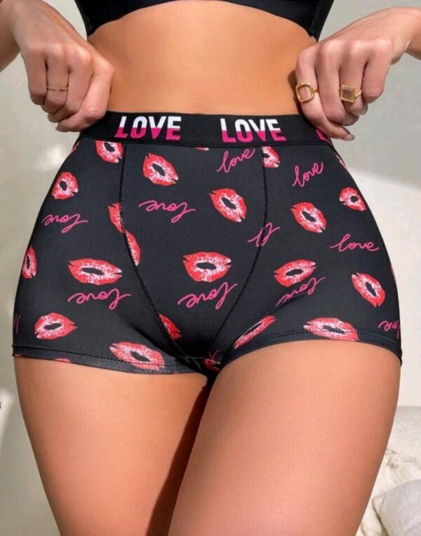 Eraneu Women Unique Funny Lips And Letter Printed Boxer Briefs Sports - Image 2