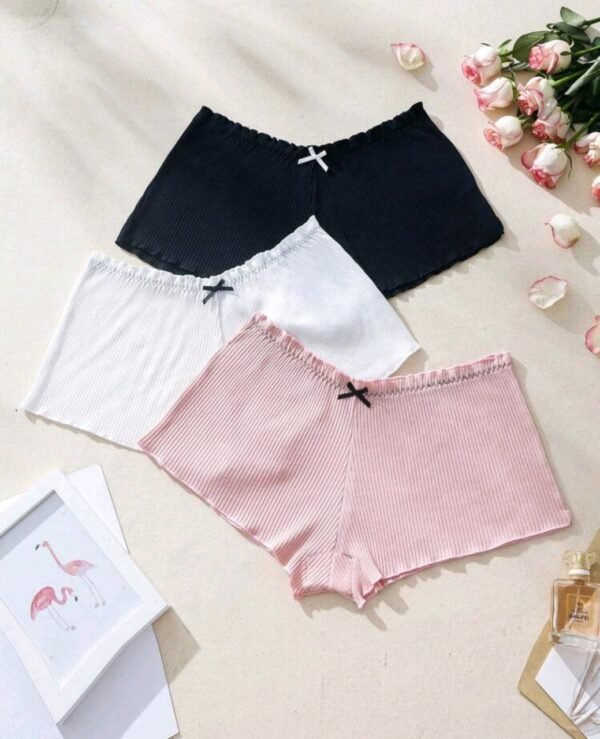 Eraneu 3pcs Solid Bow Front Ribbed Knit Boyshorts