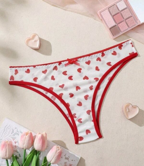 Eraneu Youthful And Cute Y2K Color-Blocked Heart Print Mesh Women's Triangle Panties
