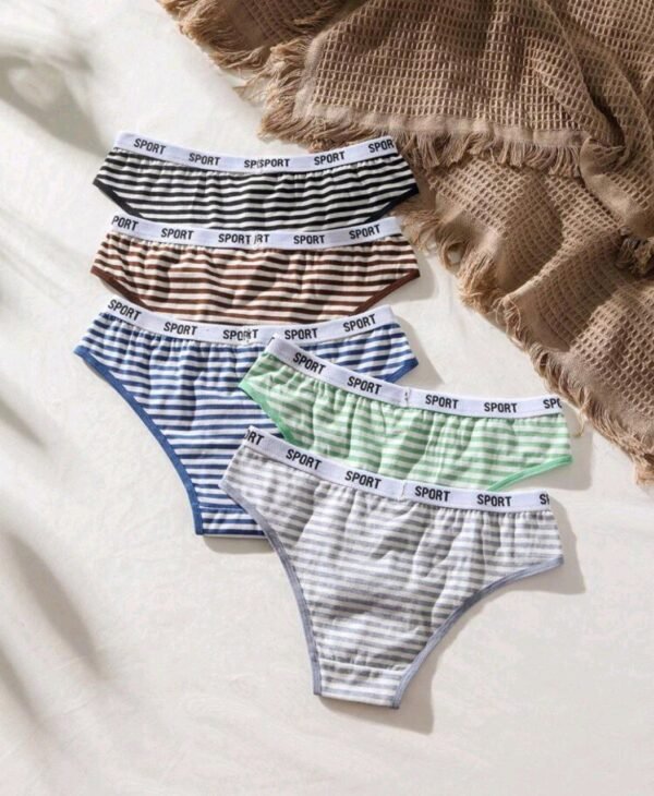 Eraneu 5pack Striped Print Letter Tape Waist Panty Sports - Image 2