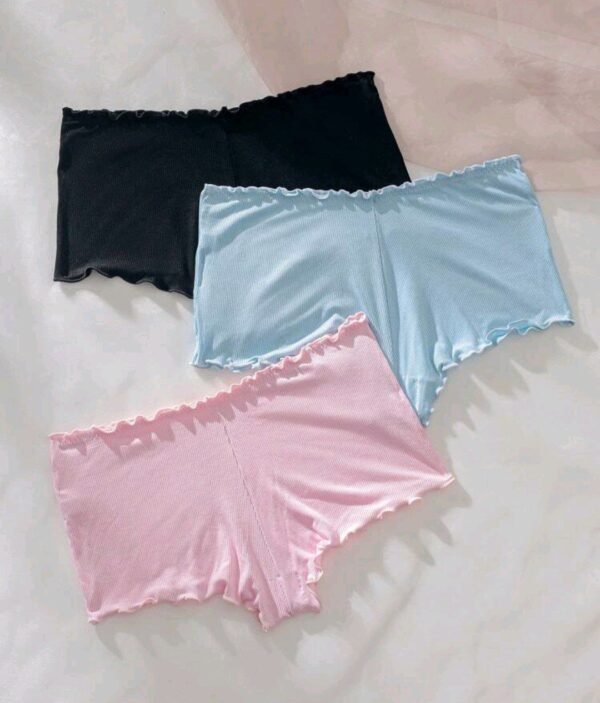 Eraneu 3pcs Scallop Trim Solid Ribbed Knit Brief - Image 2