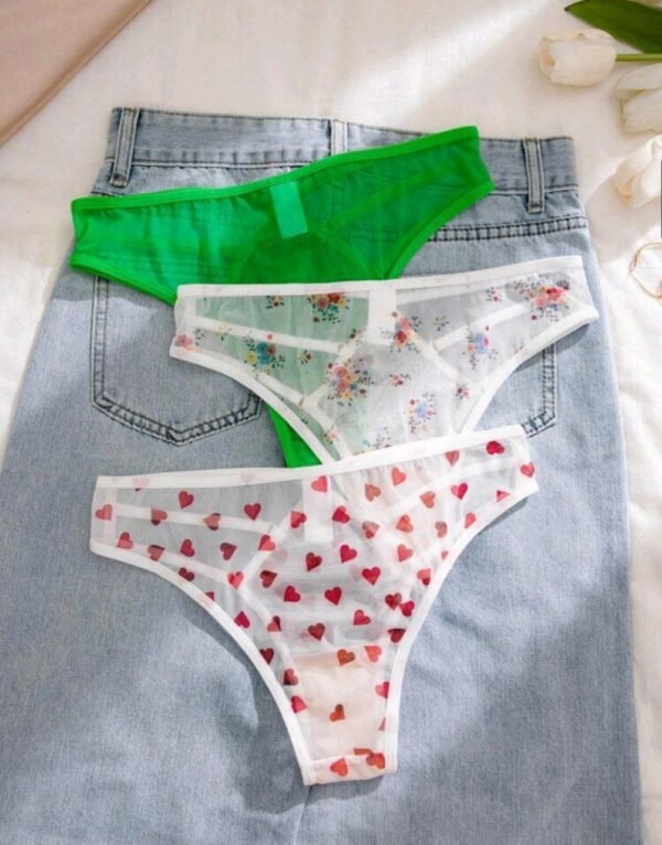 Eraneu Women Sexy Tied Solid Color Heart Printed Triangle (Pack Of 3) String Panties - Image 2