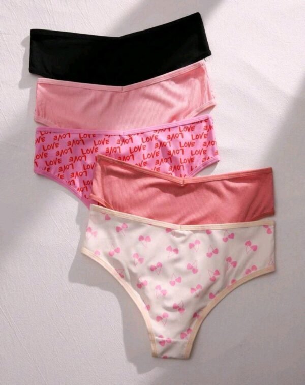 Eraneu 5pack Cherry Print Letter Patched Detail Panty - Image 2