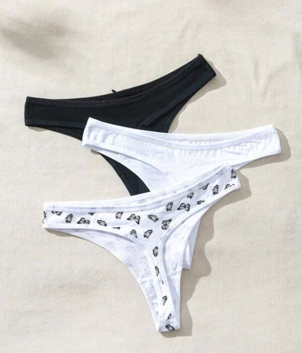 Eraneu 3pcs Women's Sexy Thongs Panties With Bow Decoration - Image 2