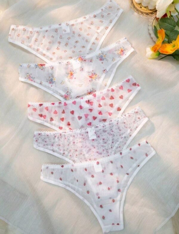 Eraneu 5packs Floral & Heart Print Panties Lingerie - Image 2