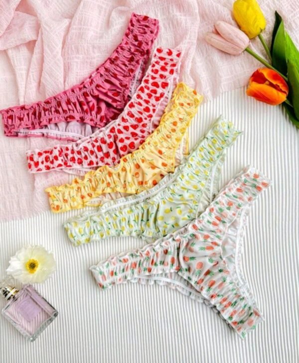 Eraneu 5pcs Fruit Printed Comfortable Sexy Panties With Sweet Ruffled Edges - Image 2