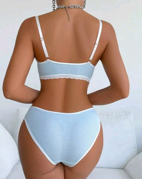 Eraneu Casual Lace Splice Wireless Bra And Panties Set, 2pcs - Image 2