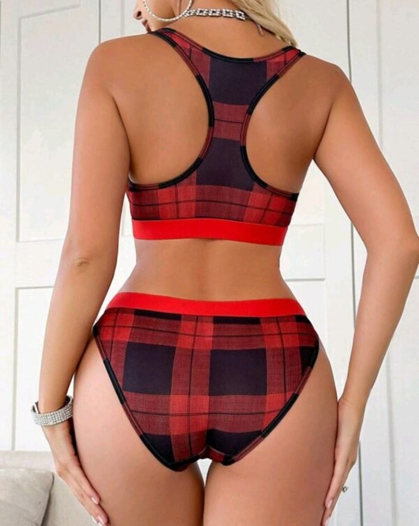 Eraneu 2pcs/Set Christmas Plaid Women Lingerie Set - Image 2