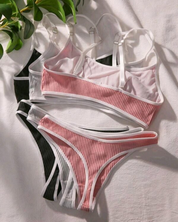 Eraneu 3packs Contrast Binding Bra & Panty Lingerie Set - Image 2