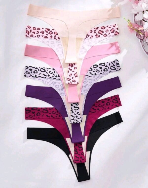Eraneu 7pcs Set Casual Comfy Seamless & Leopard Print Low Rise Thongs For Women - Image 2