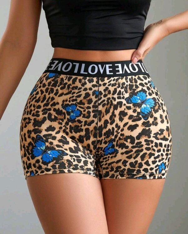 Eraneu 1pc Women Casual Sporty Jacquard Leopard Print High Waist Milk Silk Shorts