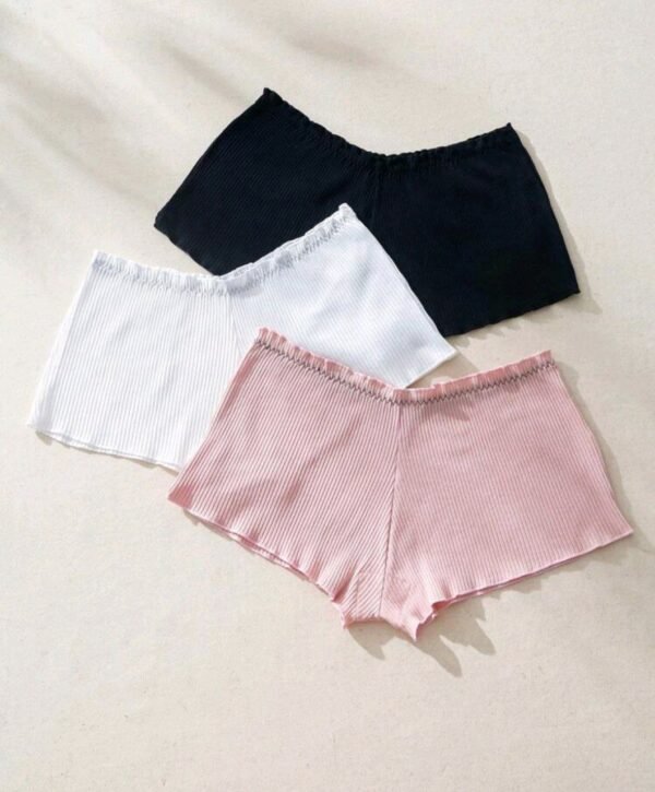 Eraneu 3pcs Solid Bow Front Ribbed Knit Boyshorts - Image 2