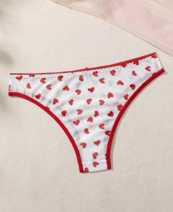 Eraneu Youthful And Cute Y2K Color-Blocked Heart Print Mesh Women's Triangle Panties - Image 2
