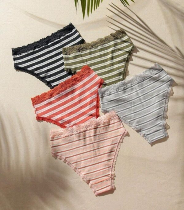 Eraneu 5pack Striped Print Lace Trim Panty - Image 2
