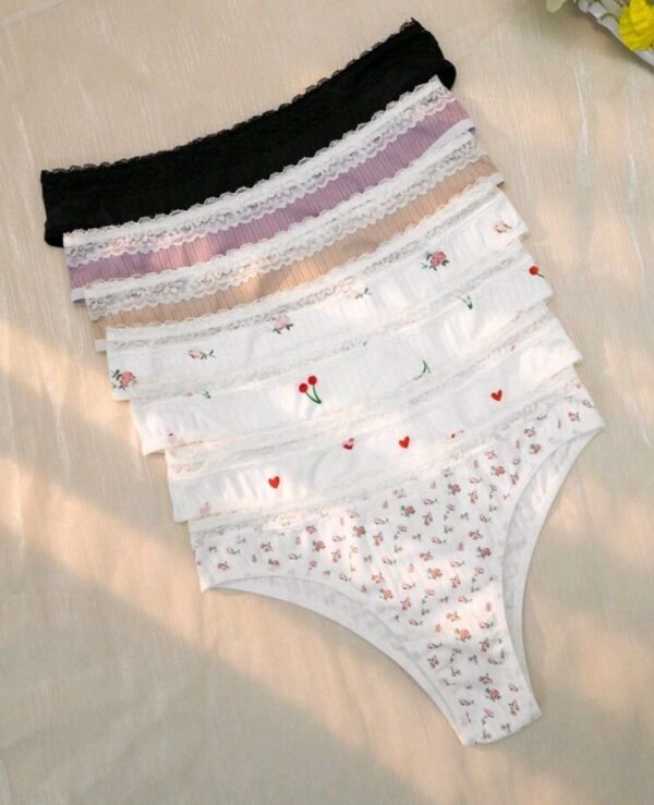 Eraneu 7pack Floral Print Ribbed Knit Panty - Image 3