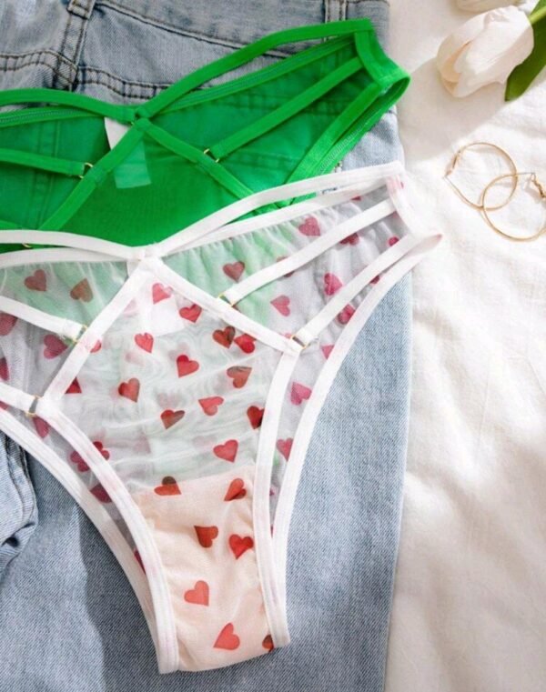 Eraneu Women Sexy Tied Solid Color Heart Printed Triangle (Pack Of 3) String Panties - Image 3