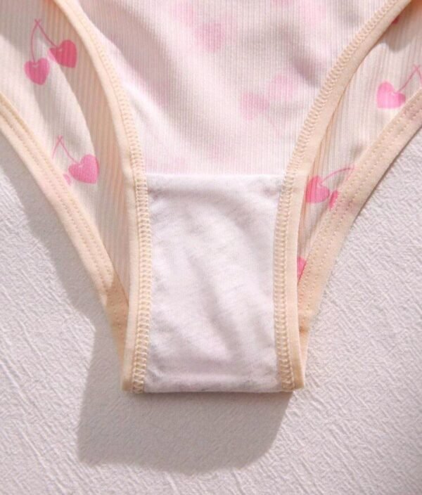 Eraneu 5pack Cherry Print Letter Patched Detail Panty - Image 3