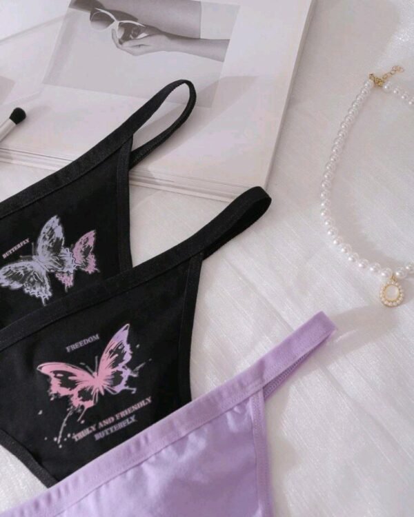 Eraneu 3pcs/Pack Y2K Butterfly Print Colorblock Thong Panties, Casual & Comfortable For Women - Image 3