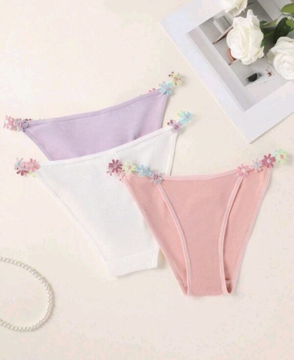 Eraneu 3pcs/Pack Women's Floral Applique Decoration Fashion Panties - Image 3