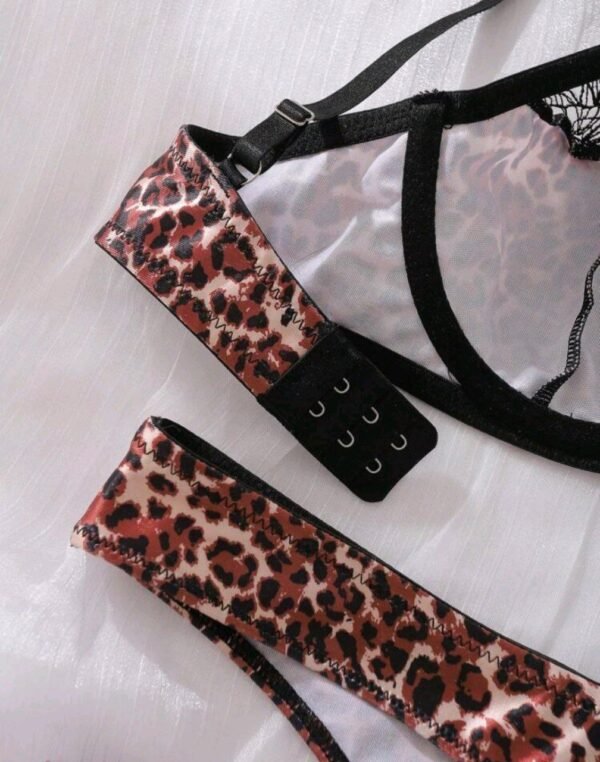 Eraneu Women Floral Mesh & Leopard Print Lingerie Set - Image 3