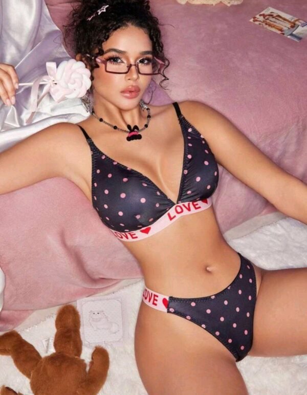 Eraneu 2pc/Set Women Polka Dot Casual Non-Wired Bra And Panty Set, With Lining - Image 3