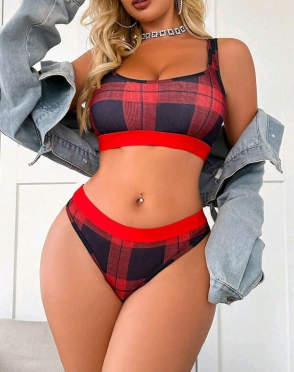 Eraneu 2pcs/Set Christmas Plaid Women Lingerie Set - Image 3